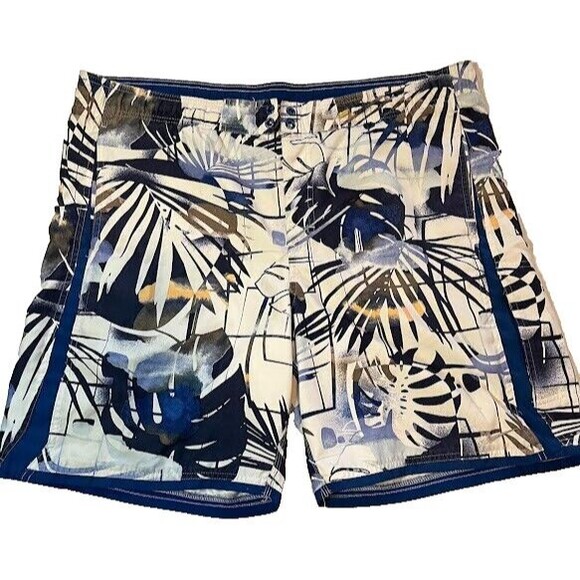 Nike White/Blue Tropical Print Beachcore Men's Swim Trunks Sz L*Missing Tie - Picture 1 of 3